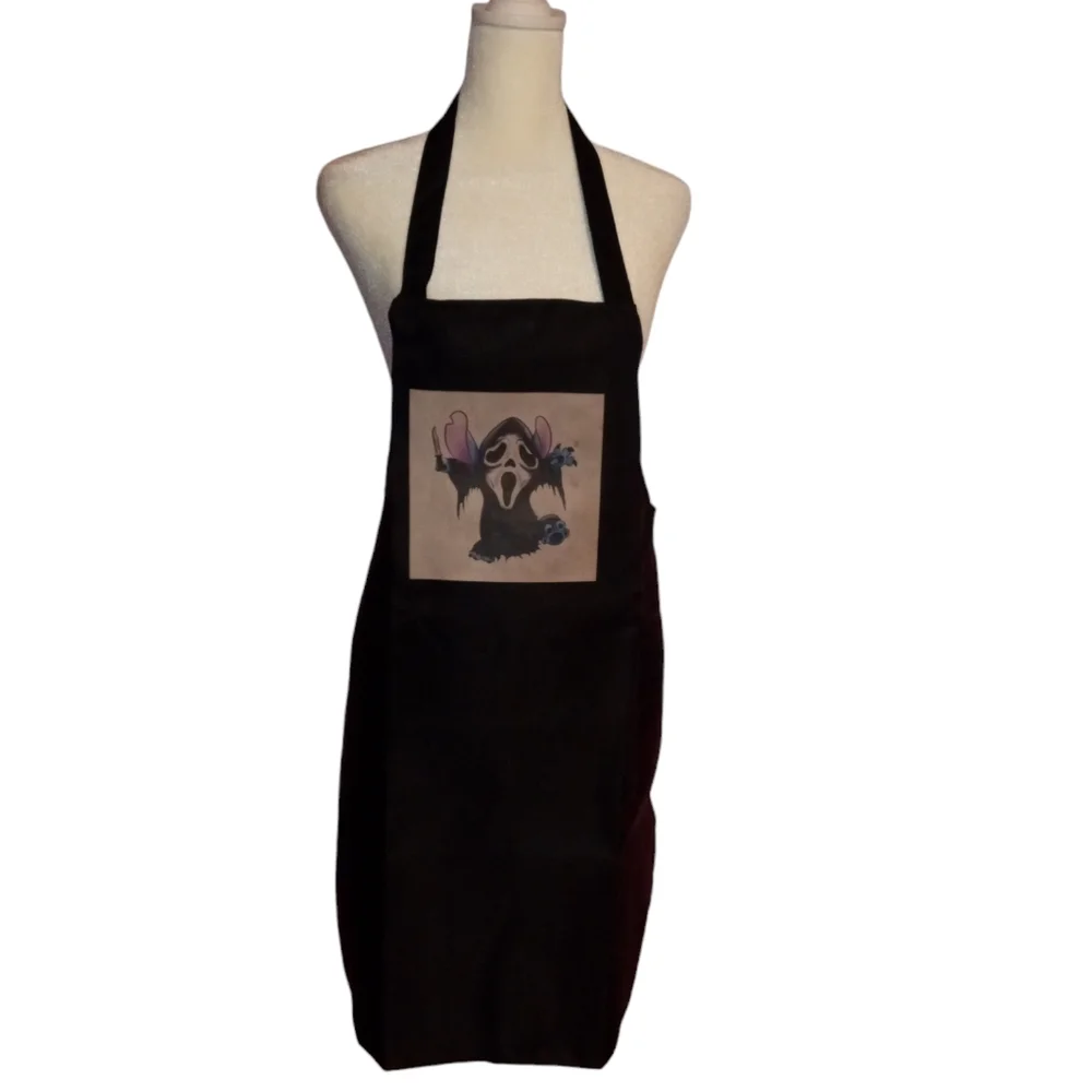 Handmade Black Halloween Bib Apron Stitch Ghostface Scream
